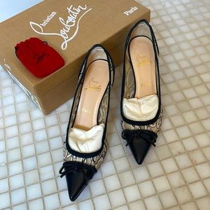 Christian Louboutin Black & White Lace Kitten Heels - 8